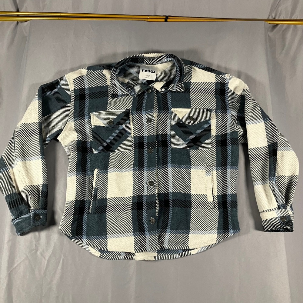 RSQ Mens Blue Black‎ White Plaid Flannel Shirt Jacket Shacket Medium